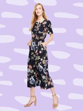 Ann Taylor Wild Flower Cropped Wide-Leg Jumpsuit belted